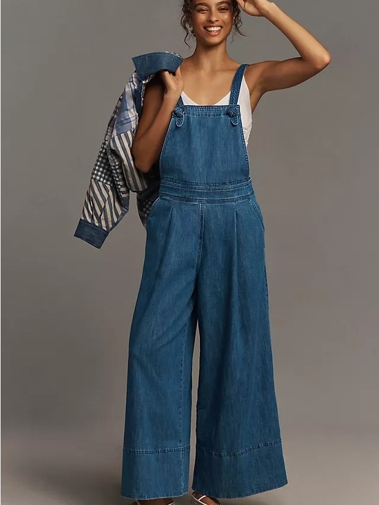 Maeve Pants - Maeve Wide-Leg Denim Overalls - Blue
